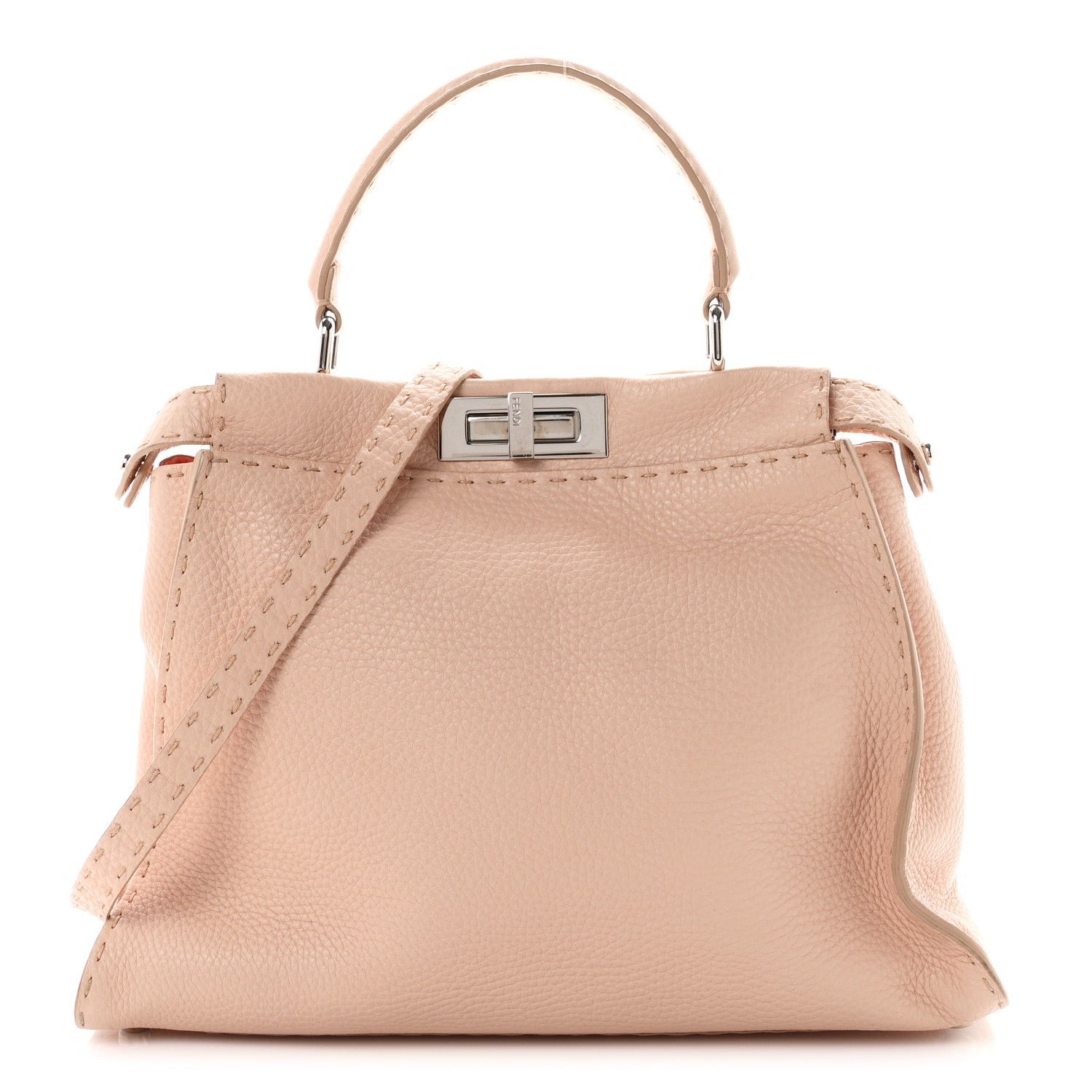 Fendi Cuoio Romano Selleria Bi-Color Medium Peekaboo Iconic Satchel Rosa Plaster Pesca