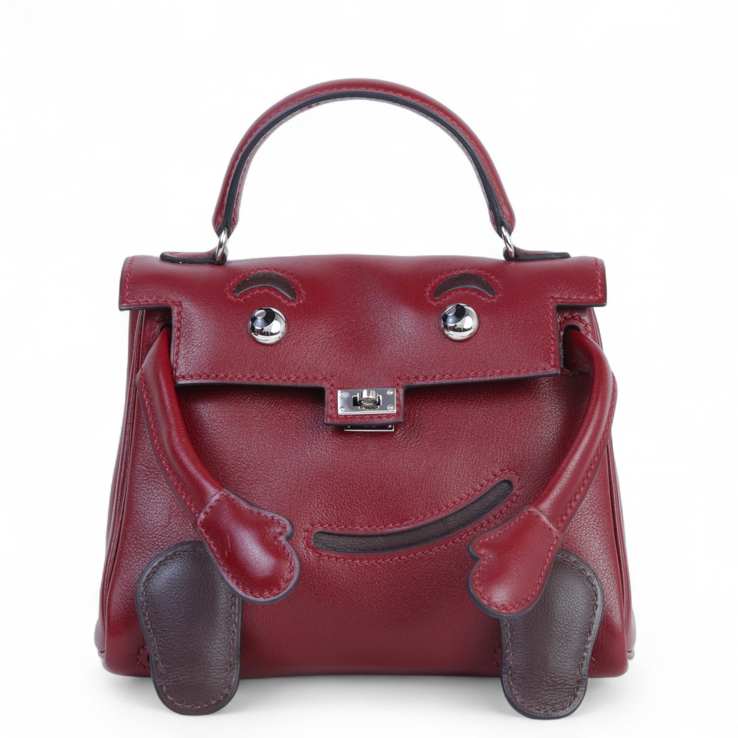 Hermes Very Good ( Rank A) HERMÈS Limited Edition Kelly Doll Rouge H (55) Veau Gulliver Palladium hardware Square D (2000)