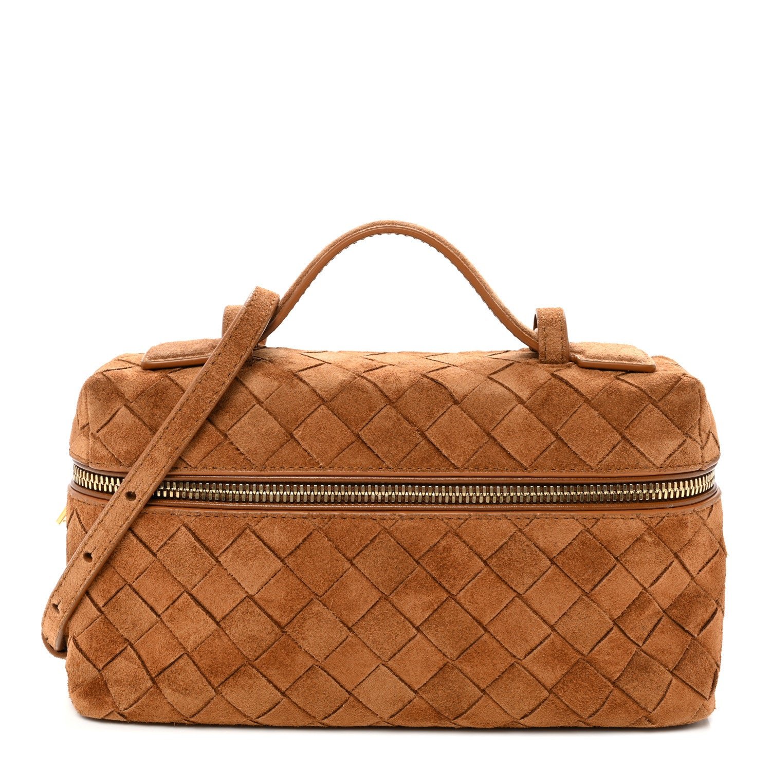 Bottega Veneta Suede Intrecciato Bang Bang Vanity Case Amber