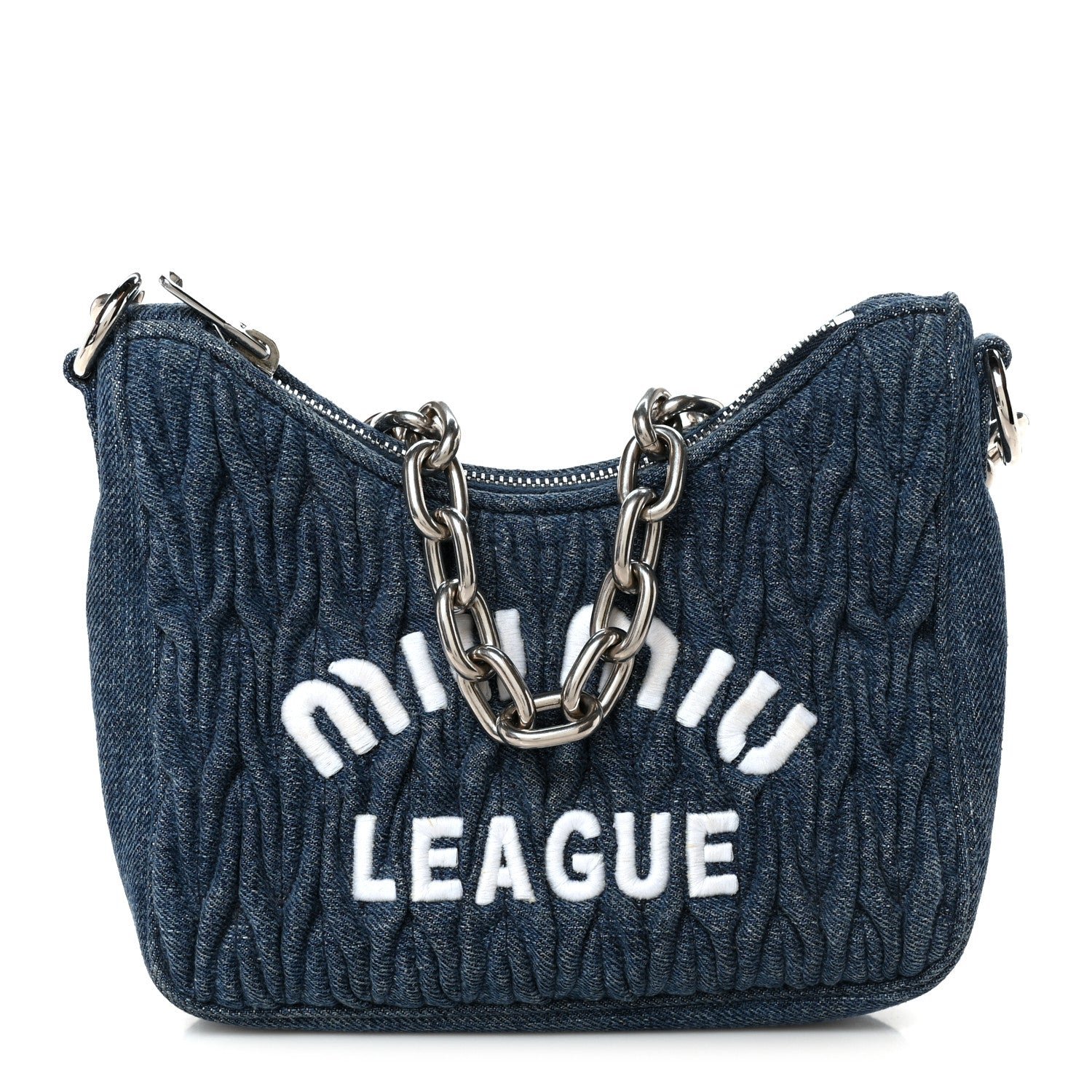 Miu Miu Denim Matelasse Shoulder Bag Blue White