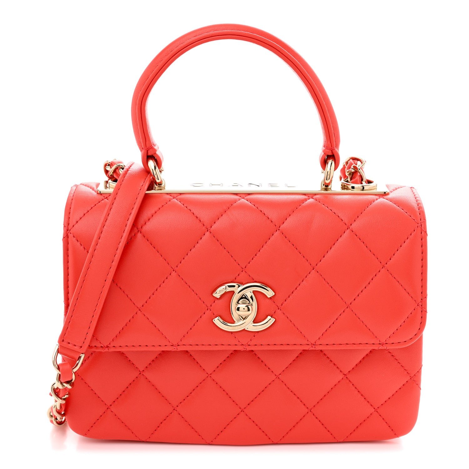 Chanel Lambskin Quilted Mini Trendy CC Dual Handle Flap Bag Dark Orange