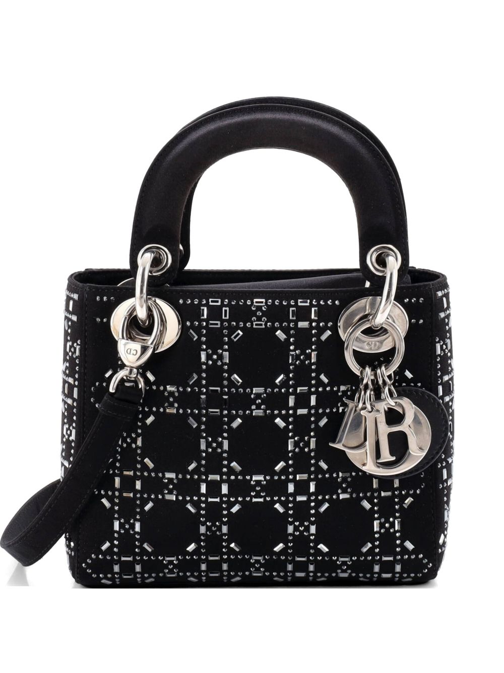 Lady Dior Bag Crystal Embellished Cannage Quilt Satin Mini satchel