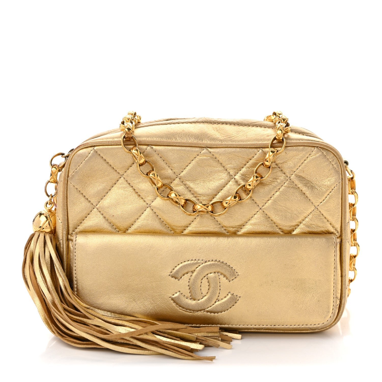 Chanel Metallic Lambskin Quilted Camera Case Gold