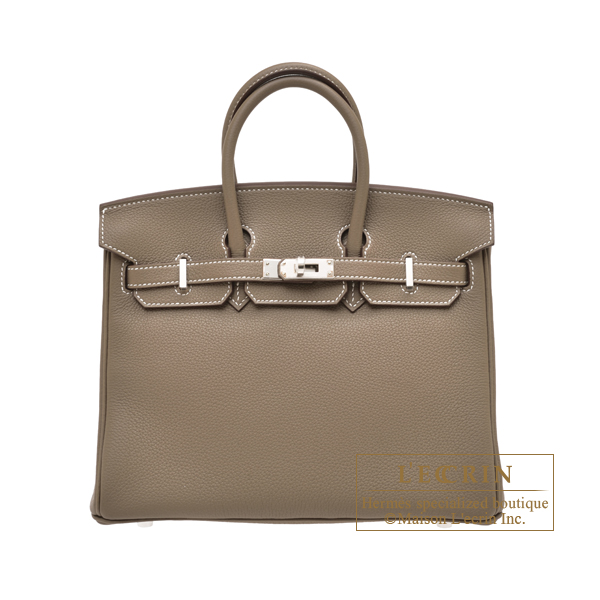 Hermes Birkin bag 25 Etoupe grey Togo leather Silver hardware
