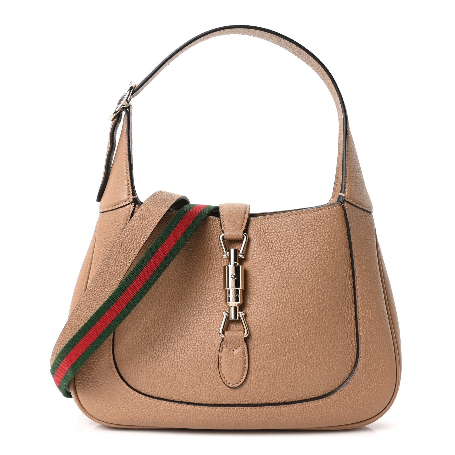 Gucci Grained Calfskin Web Medium Jackie 1961 Hobo Taupe