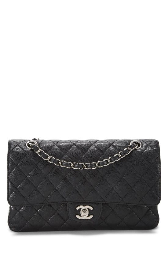 Black Quilted Caviar Classic Double Flap Medium