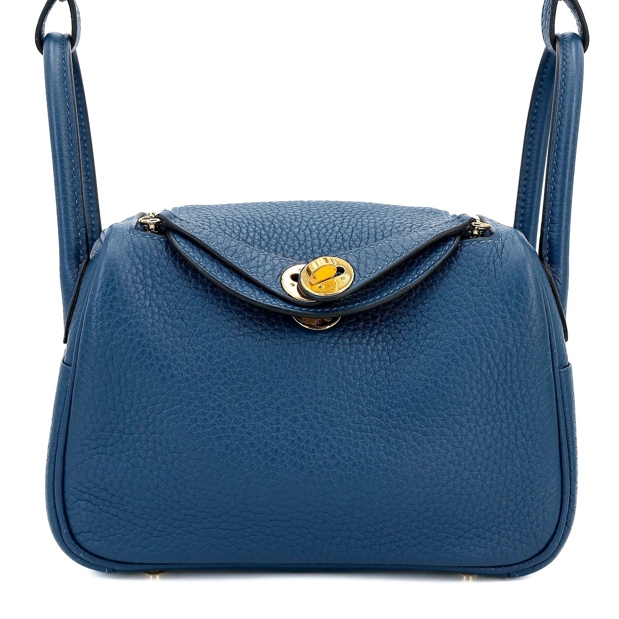Very Good ( Rank A) HERMÈS Mini Lindy Navy (7U) Clemence Gold hardware Y (2020)