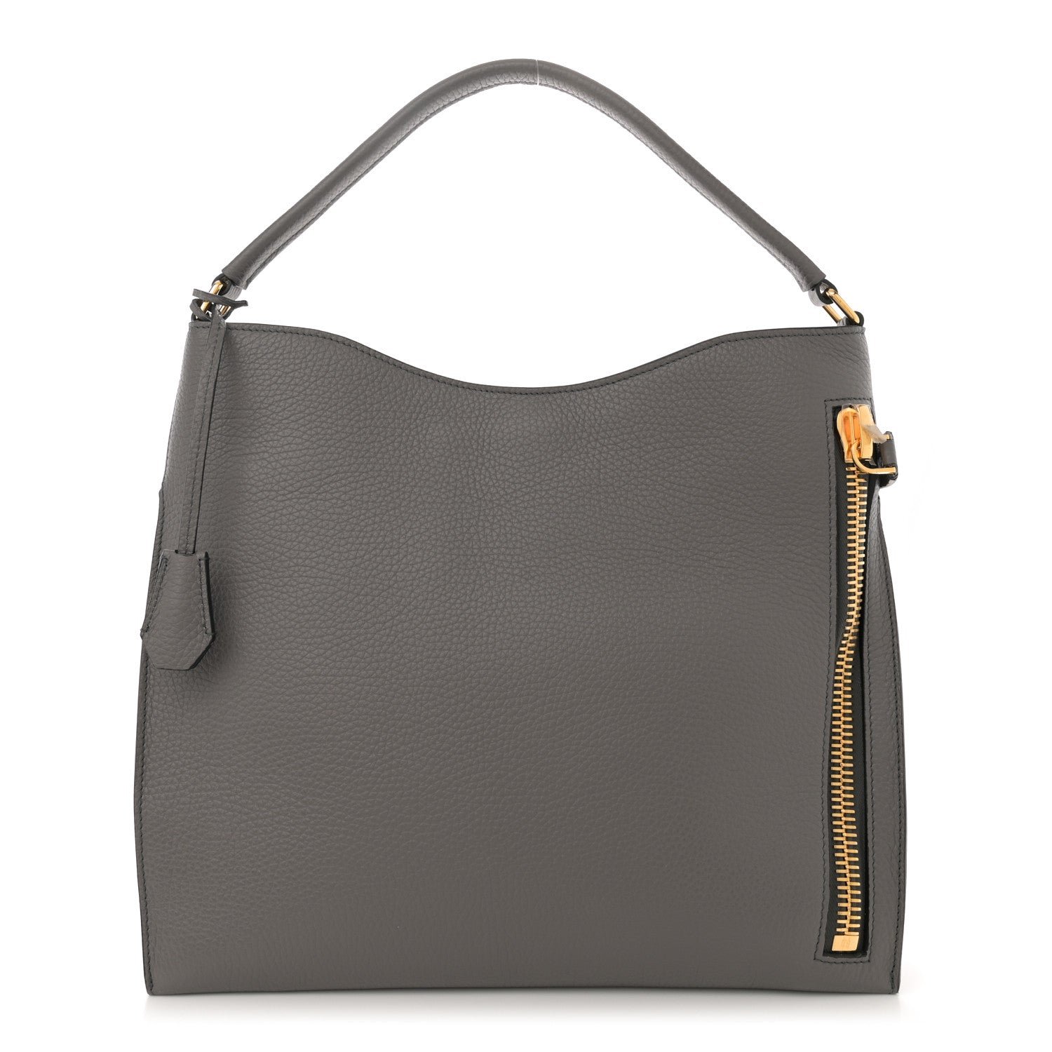 Tom Ford Pebbled Calfskin Small Alix Padlock Zip Hobo Bag Grey