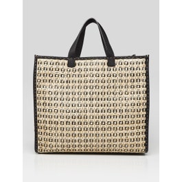 Fendi Natural/Nero Woven Raffia FF Vertigo Shopper Tote Bag - 7VA390