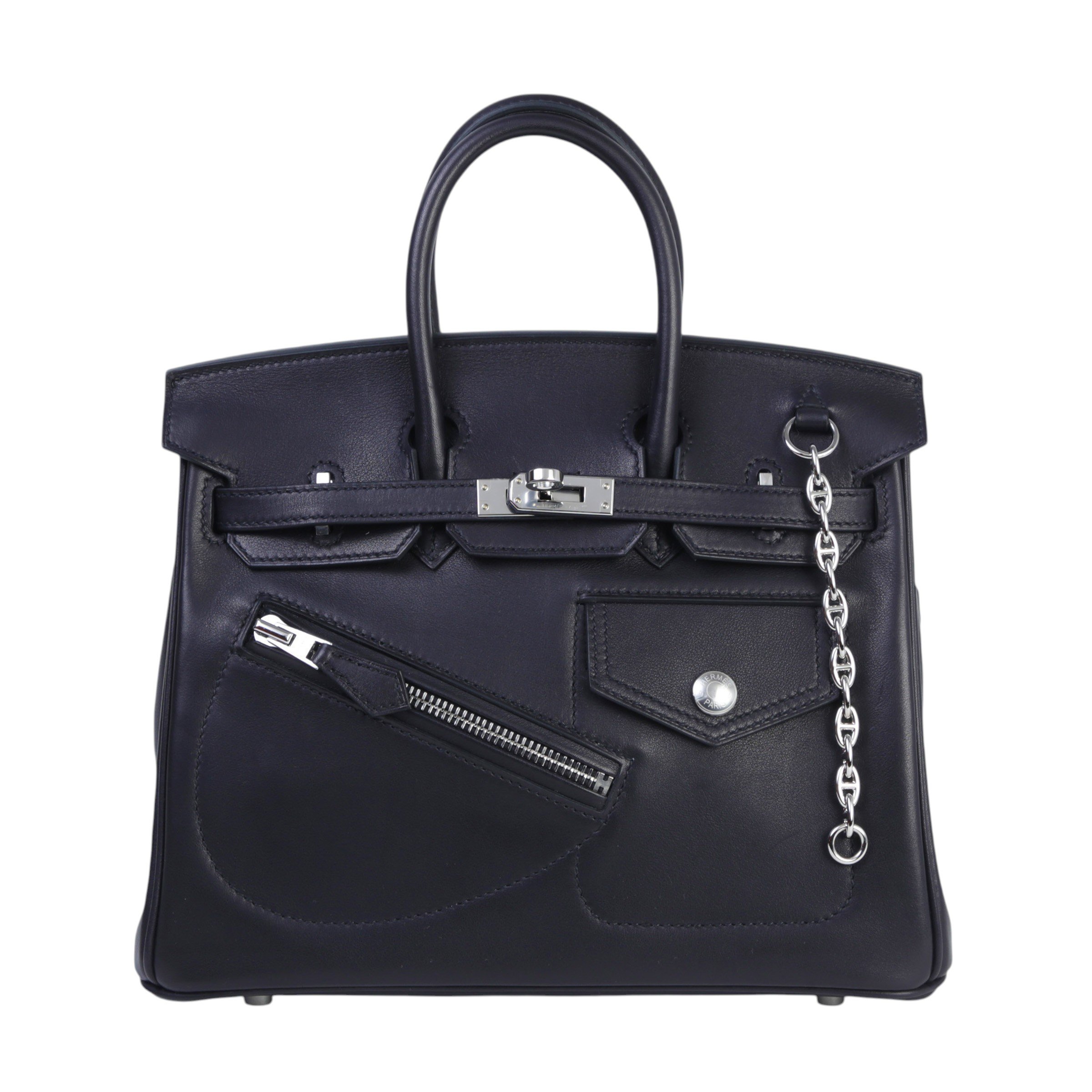 Hermes Unused ( Rank NS ) HERMÈS Birkin 25 Rock Noir (89) Volupto calfskin Palladium hardware W (2024)