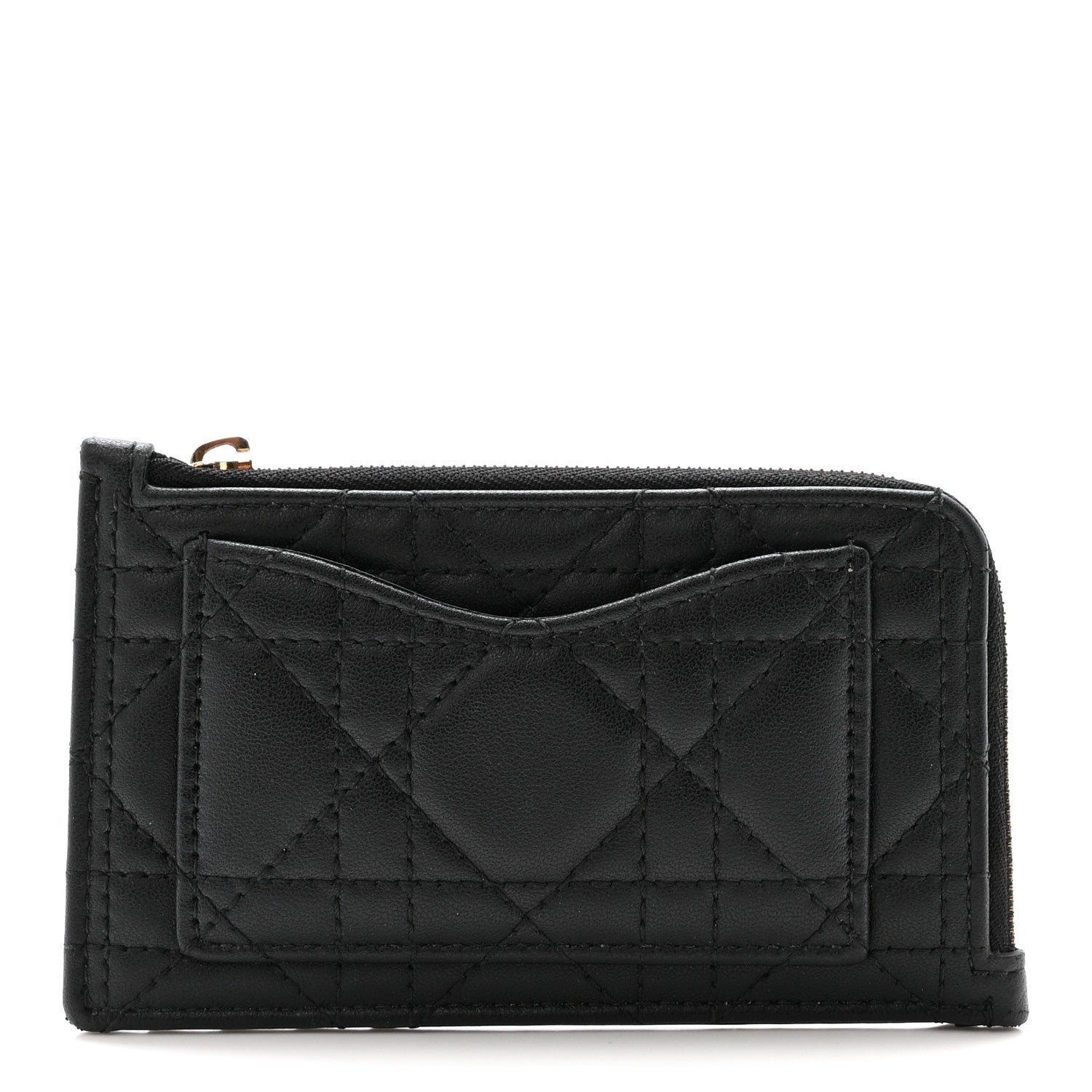 Christian Dior Supple Calfskin Cannage Lady Dior Cosmos Zipped Card Holder Black