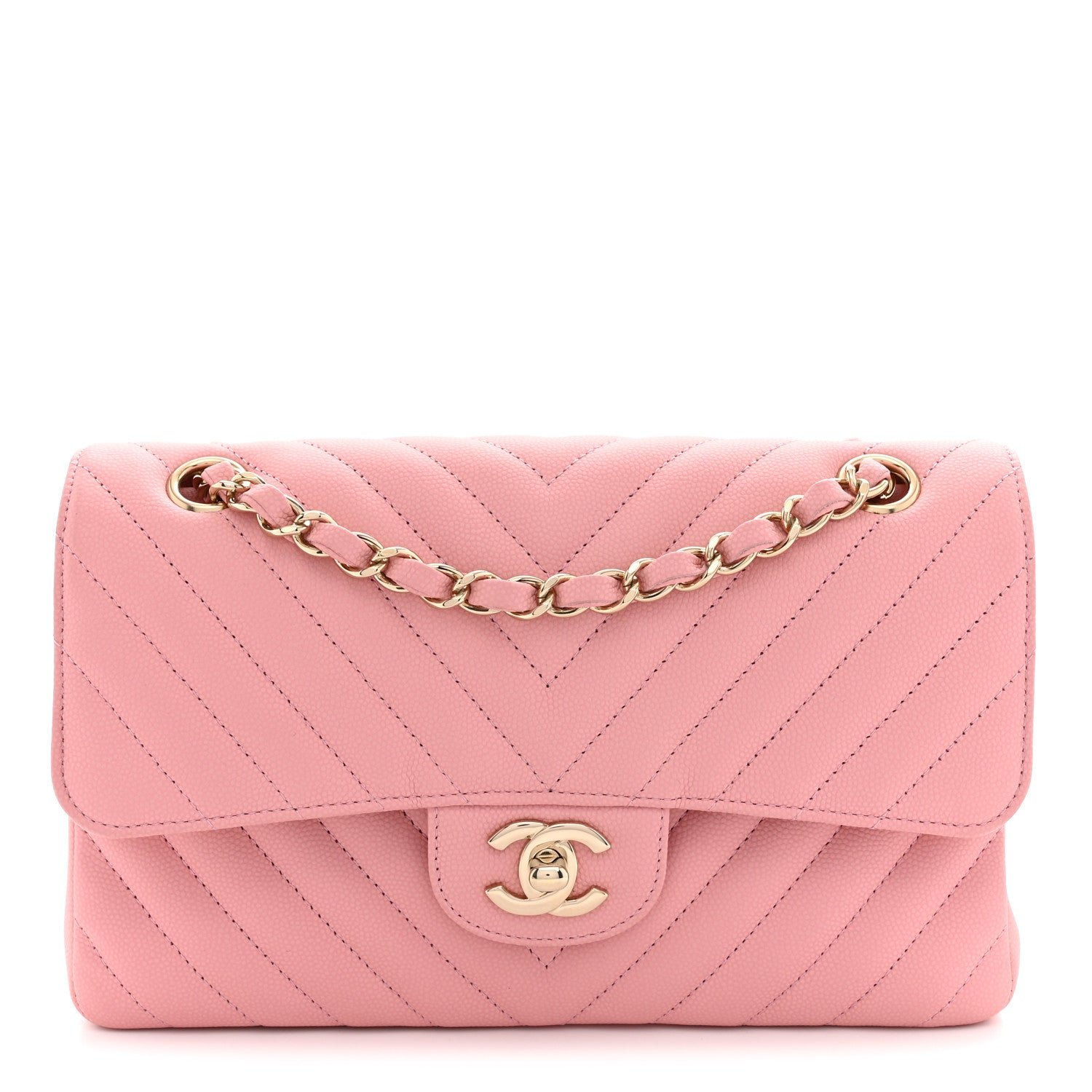 Chanel Caviar Chevron Quilted Small Double Flap Pink