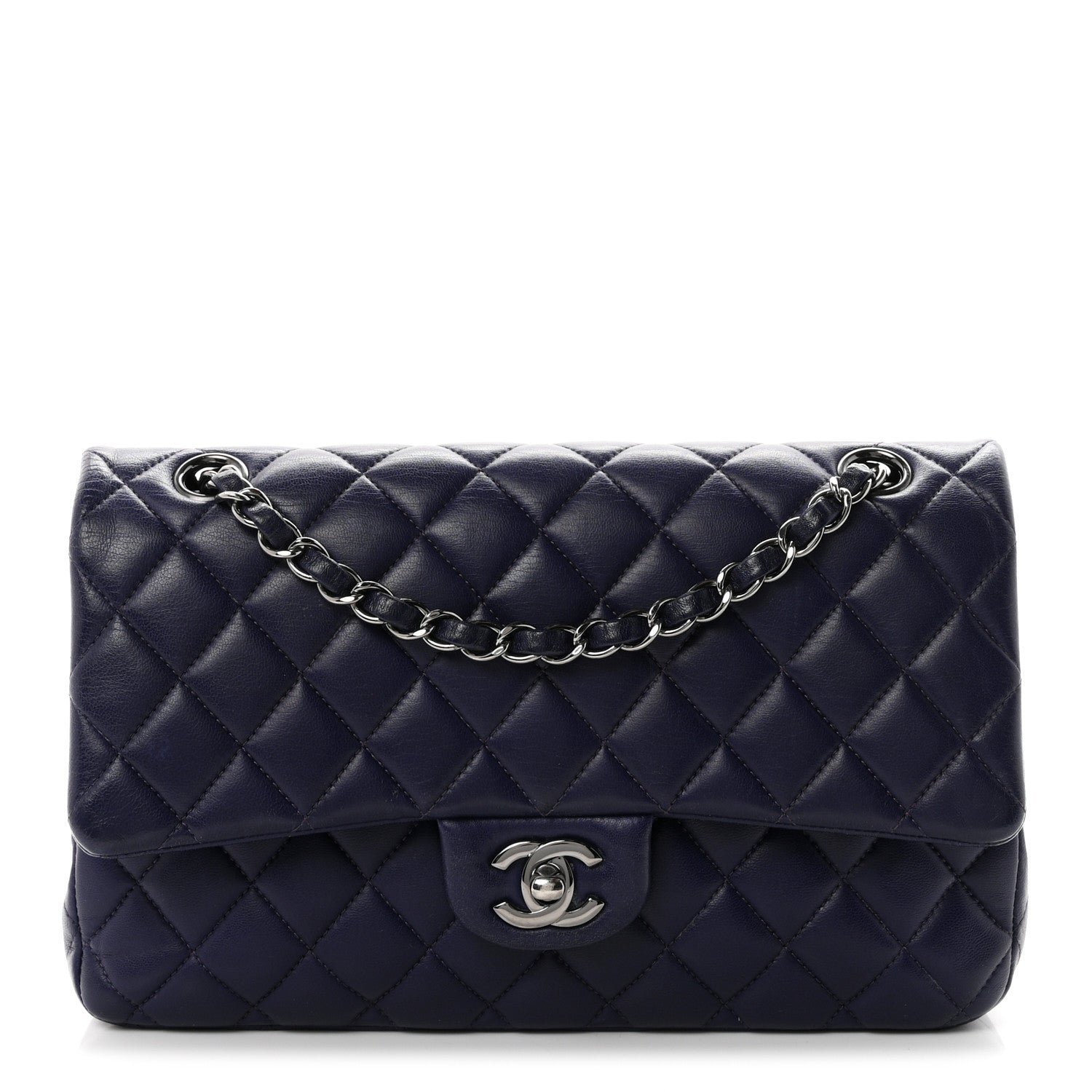 Chanel Lambskin Quilted Medium Double Flap Dark Purple