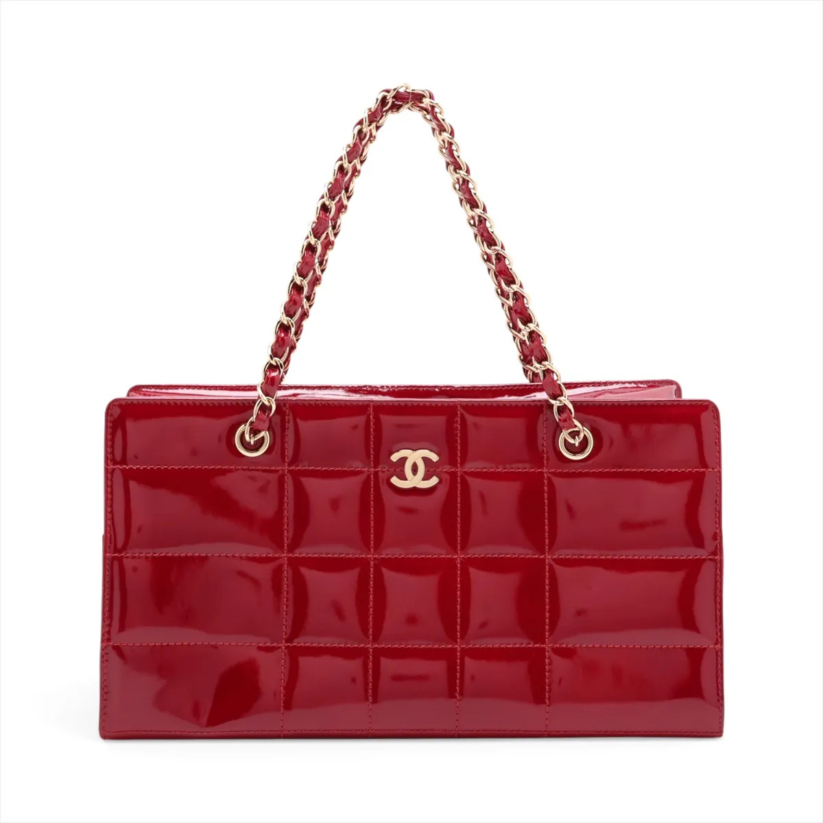 Chanel Chocolate Bar Patent Leather Chain handbag Red Gold Metal Fittings 7XXXXX