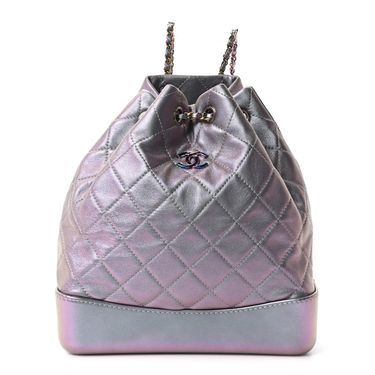Chanel Iridescent Lambskin Calfskin Quilted Gabrielle Backpack Light Purple