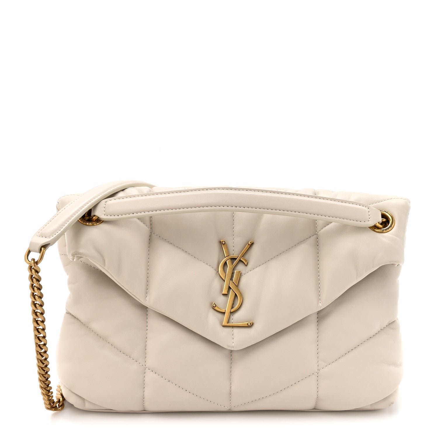 Saint Laurent Lambskin Quilted Small Loulou Puffer Monogram Chain Satchel Crema Soft