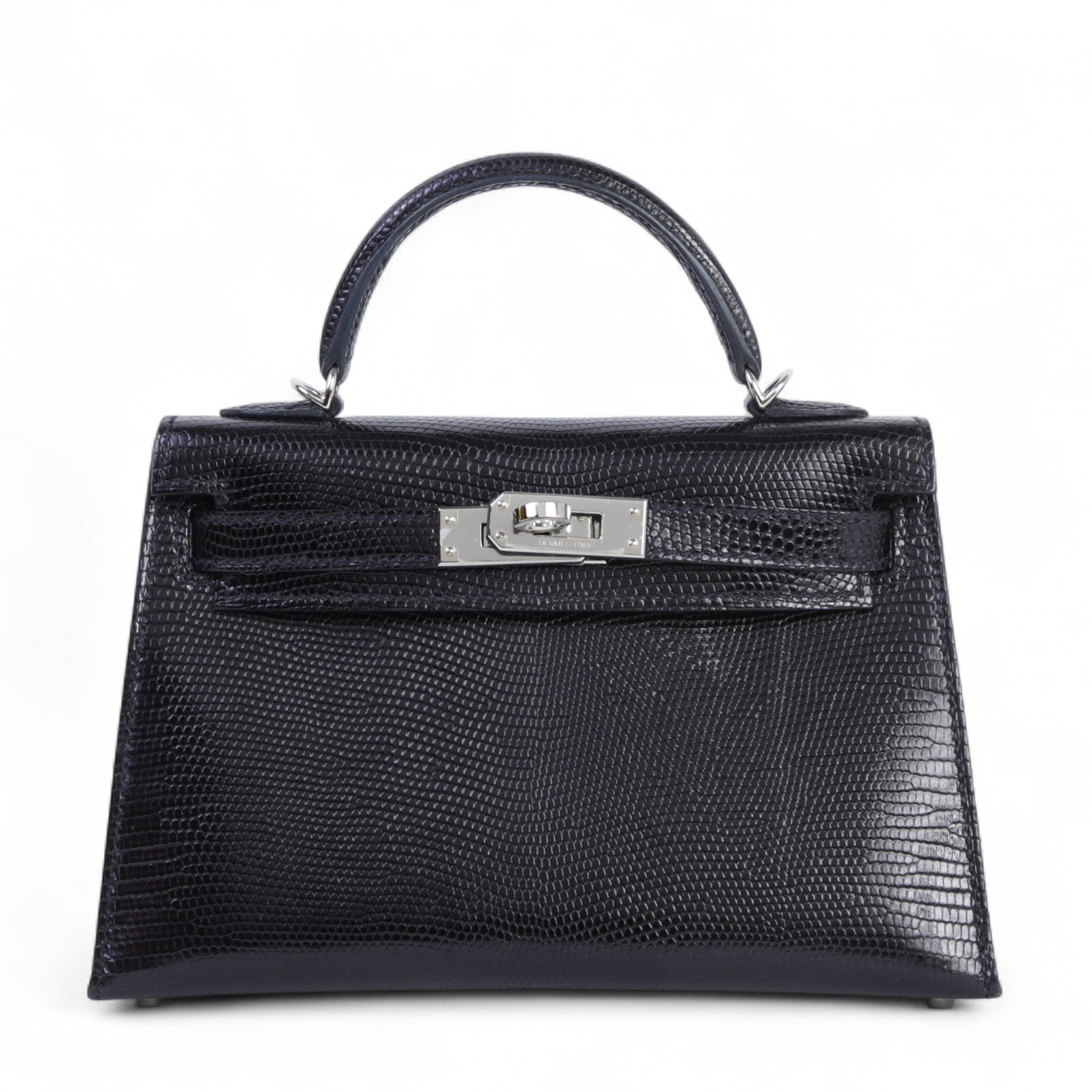 Very Good ( Rank A) HERMÈS Mini Kelly II Noir (89) Lizard Palladium hardware Z (2021)