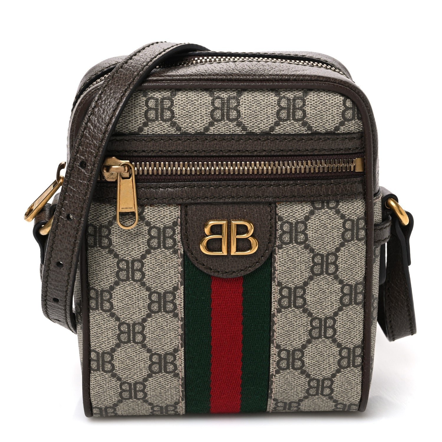 Gucci X BALENCIAGA BB Supreme Monogram Web Mini Ophidia Messenger Beige New Acero