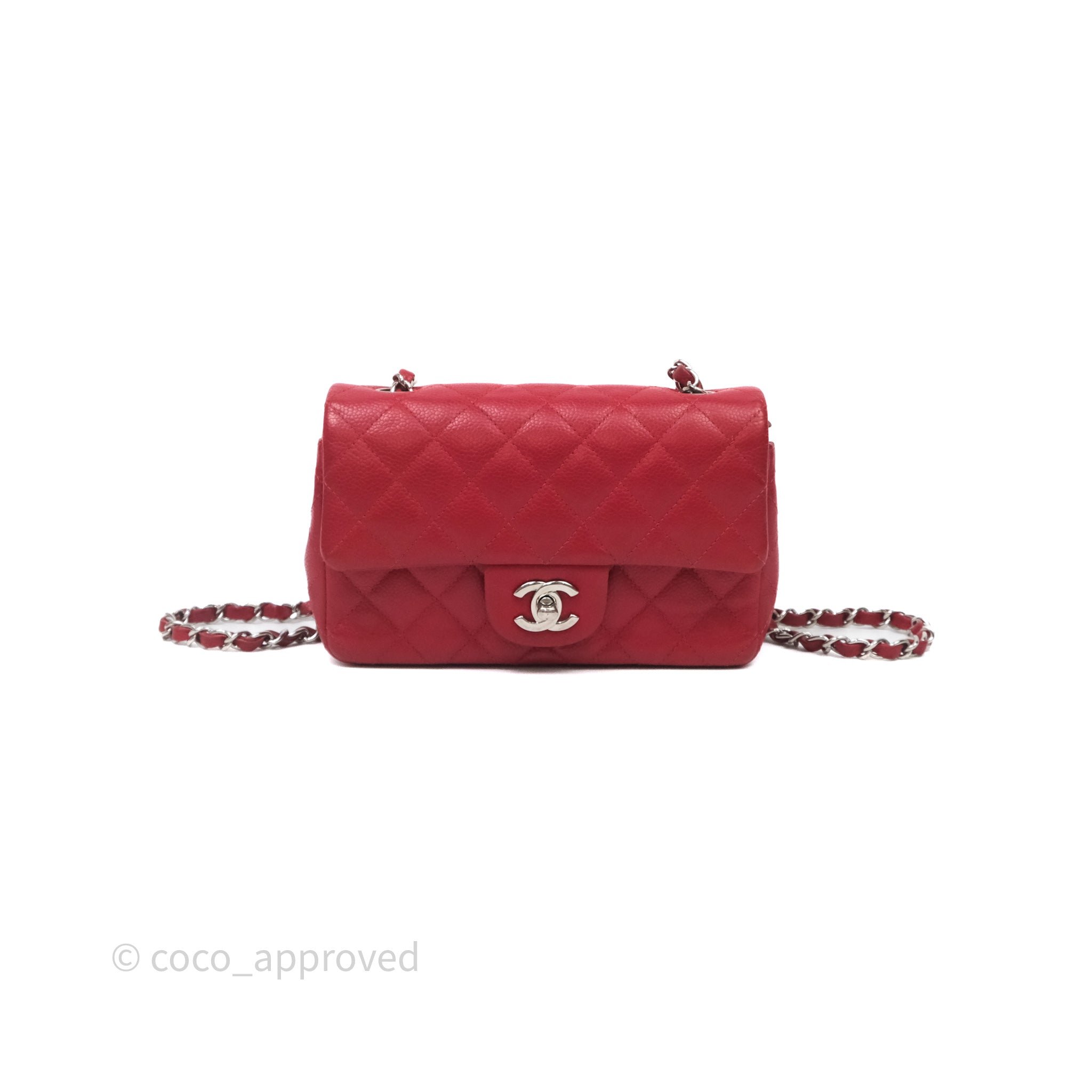 Chanel Quilted Mini Rectangular Flap Red Caviar Silver Hardware