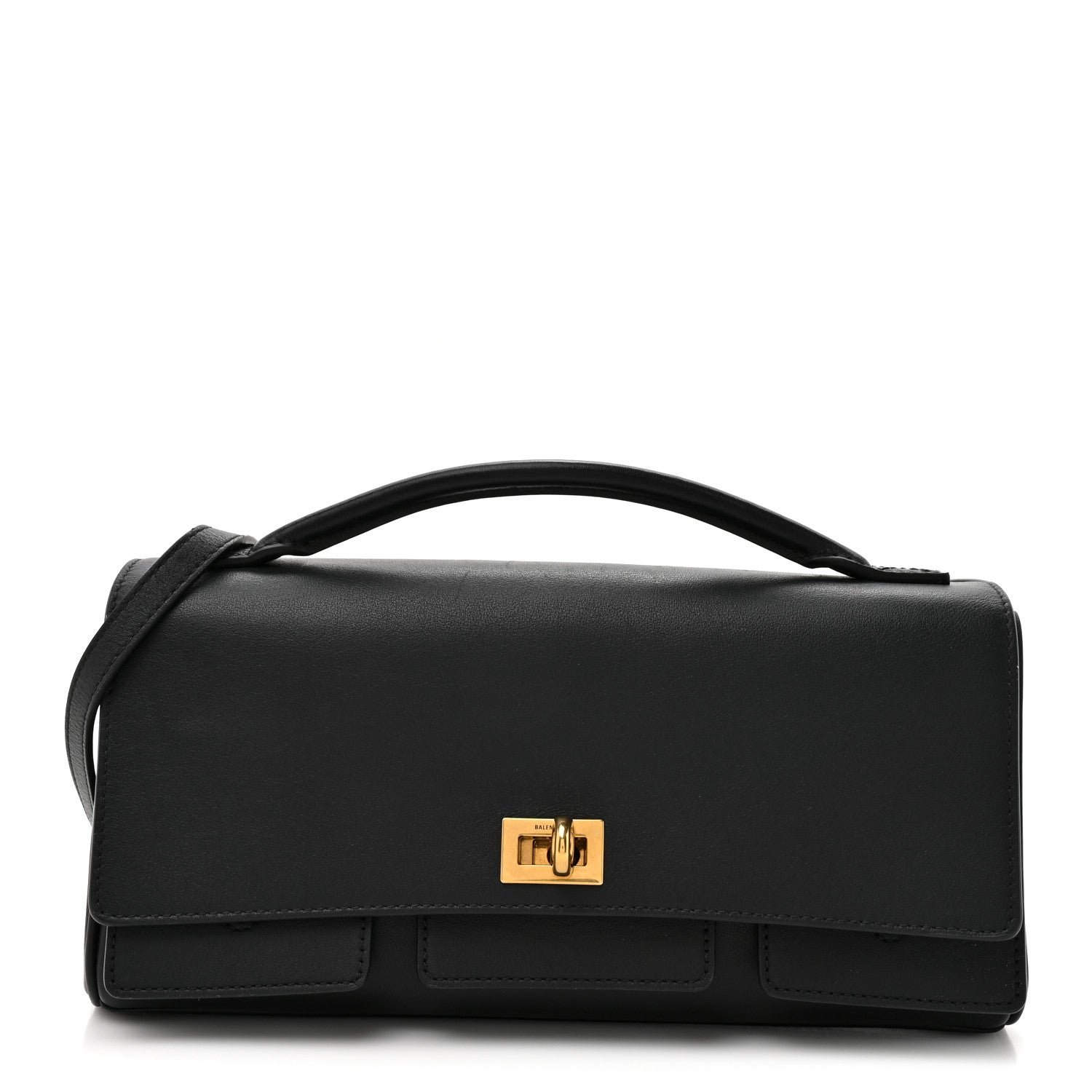 Balenciaga Smooth Calfskin Small Bel Air Clutch On Strap Black