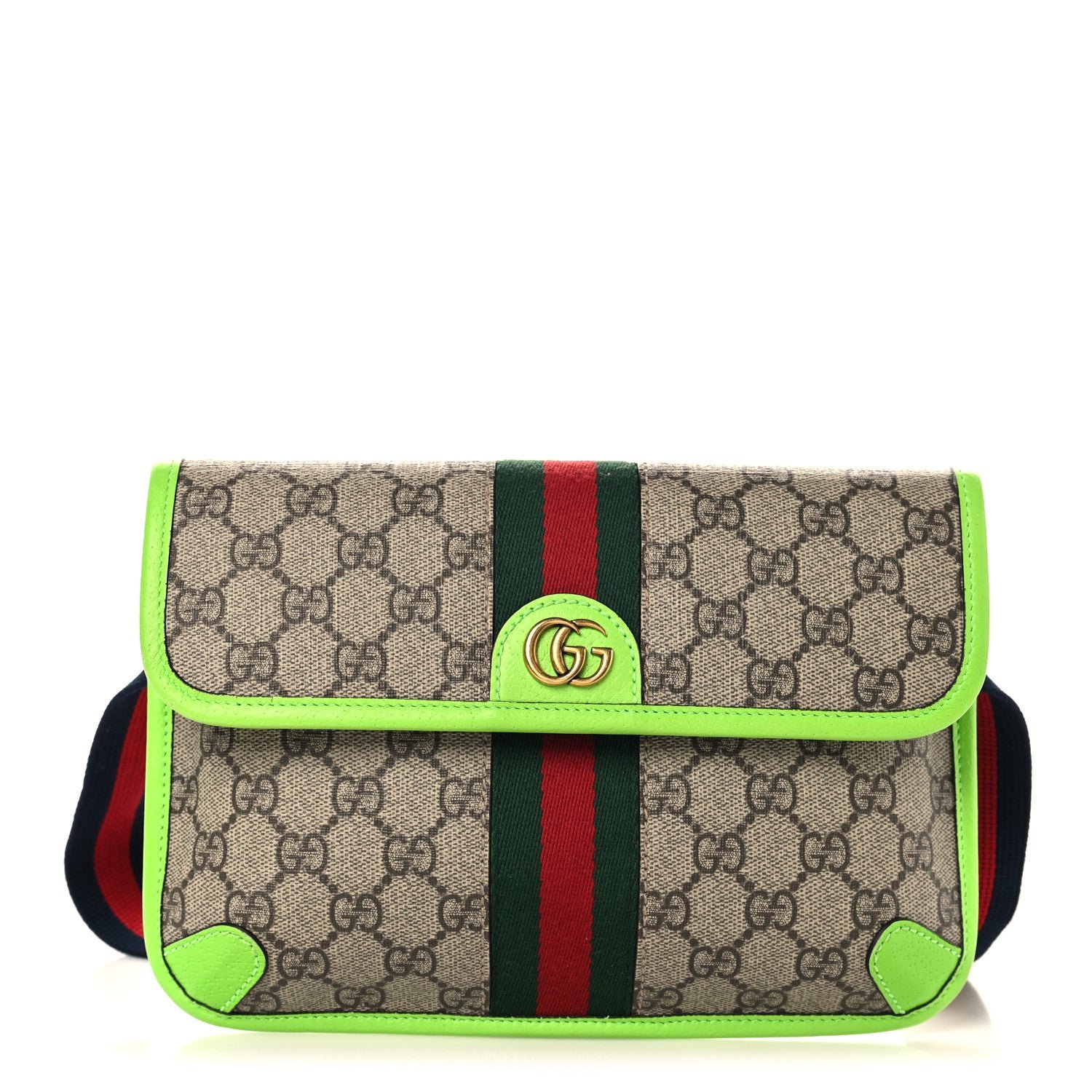 Gucci GG Supreme Monogram Web Small Ophidia Belt Bag Beige Ebony Electric Green