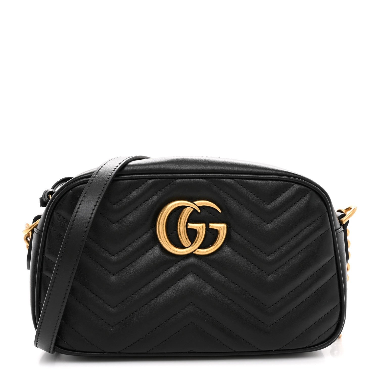 Gucci Calfskin Matelasse Small GG Marmont Chain Shoulder Bag Black