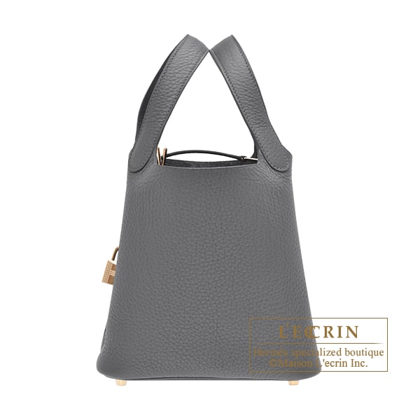 Hermes Picotin Lock bag 18/PM Ardoise Clemence leather Champagne gold hardware