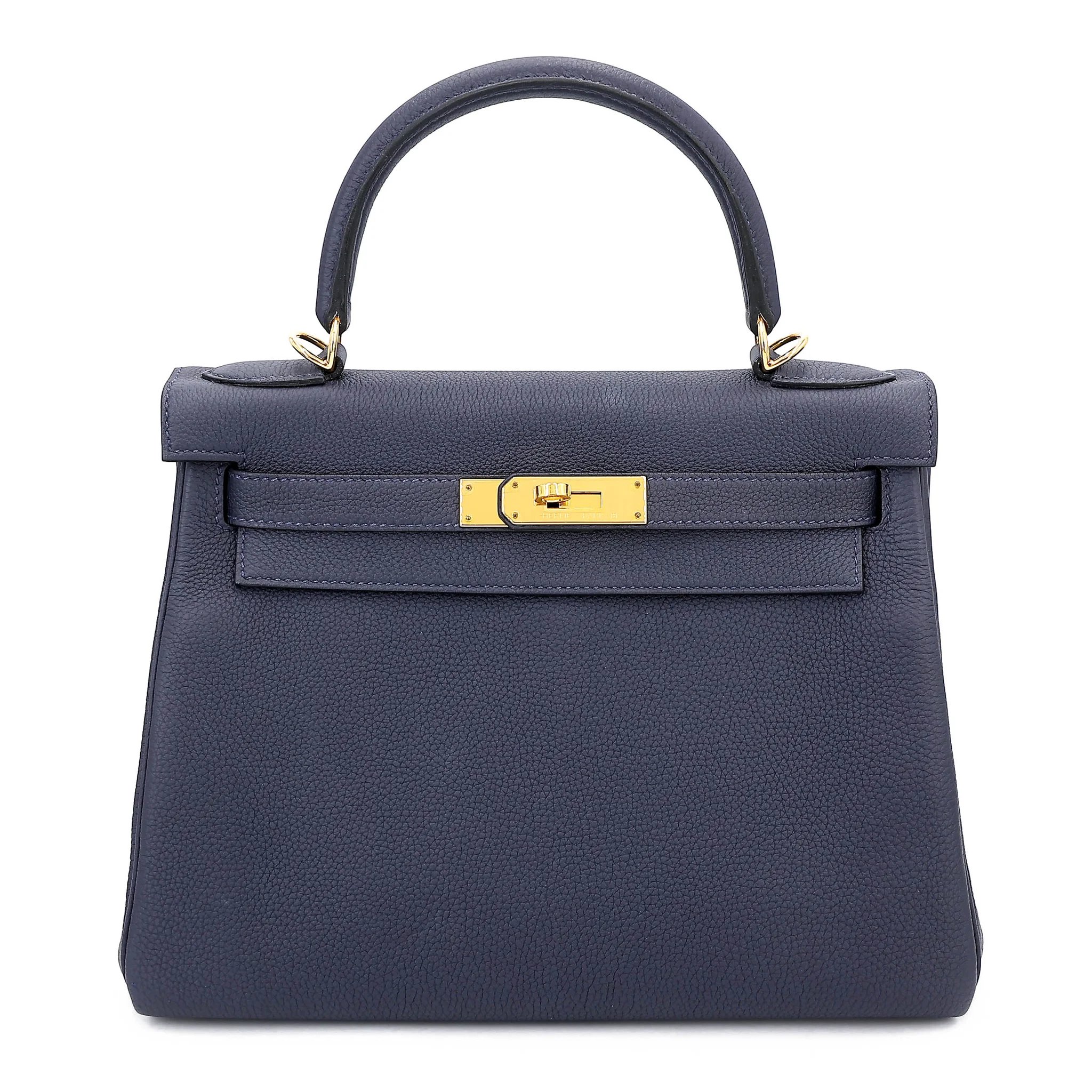 Very Good ( Rank A) HERMÈS Kelly 28 Bleu Nuit (2Z) Togo Gold hardware A (2017)