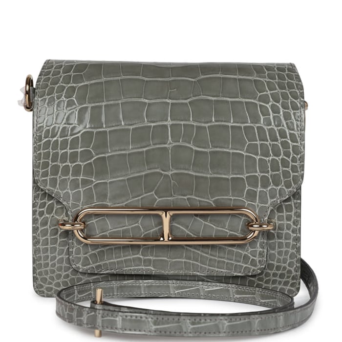 Hermes Hermes Mini Roulis Gris Ciment Shiny Alligator Permabrass Hardware