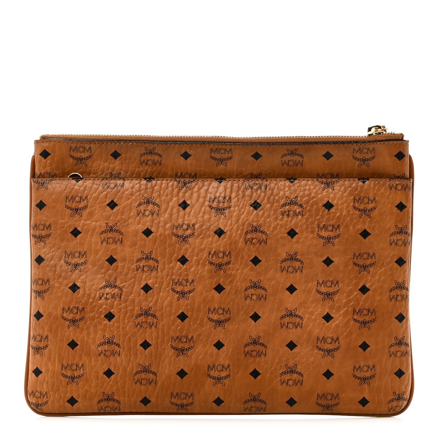 MCM Visetos Medium Crossbody Pouch Cognac