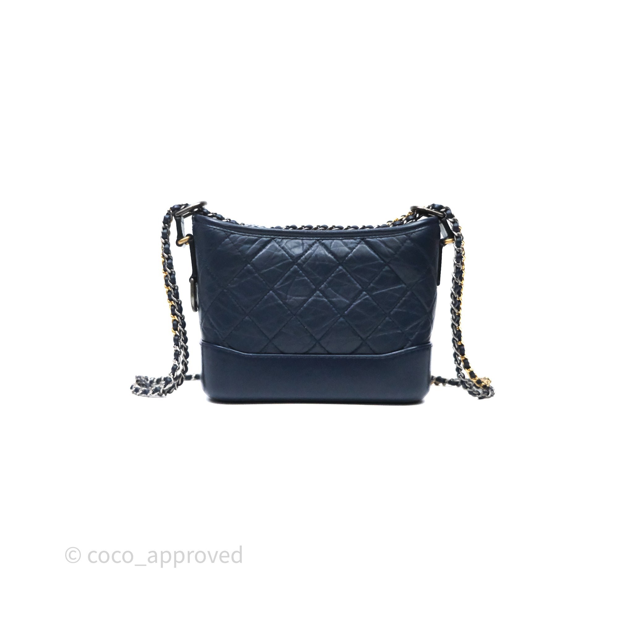 Chanel Quilted Small Gabrielle Hobo Navy Aged Calfskin Mixed Hardware