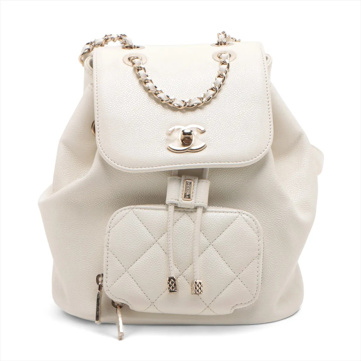 Chanel Matelasse Caviar Skin Chain Backpack White Gold Metal Fittings random pla