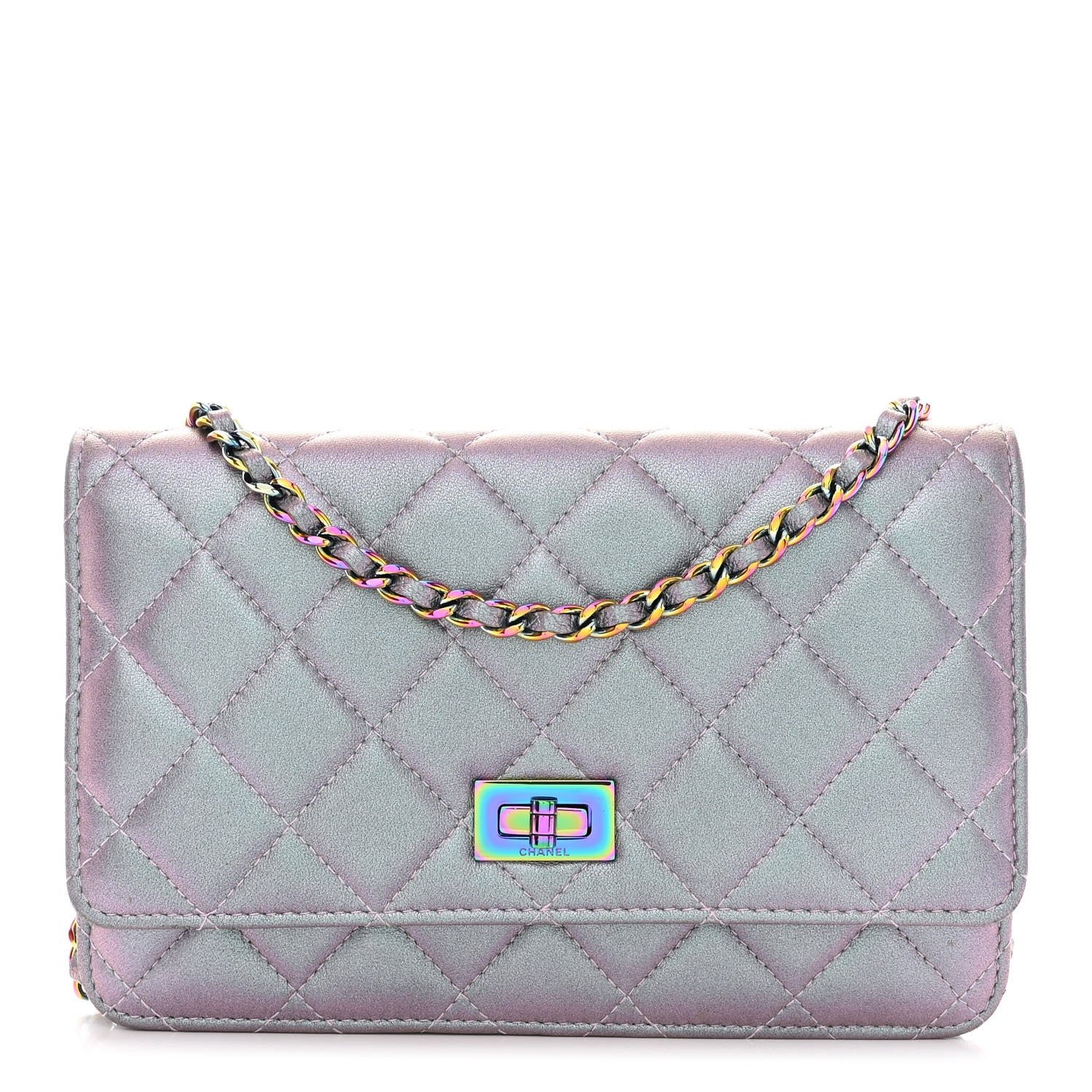 Chanel Iridescent Lambskin Quilted Reissue Wallet On Chain WOC Light Purple