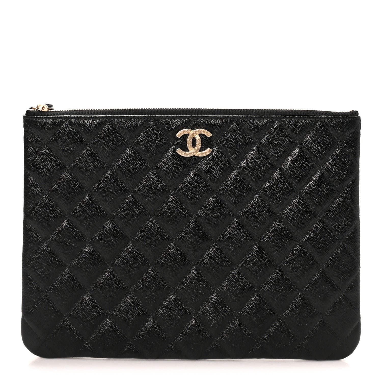 Chanel Caviar Quilted Studded CC Medium Cosmetic Case Black