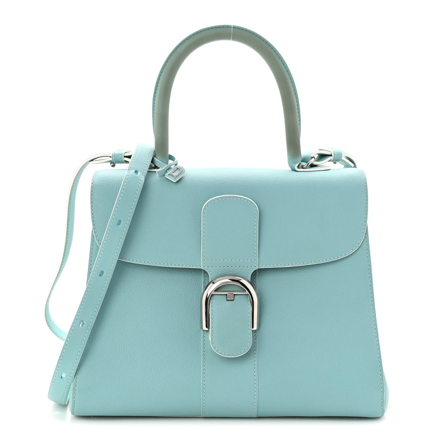 Delvaux Grained Calfskin MM Brillant Satchel Light Blue