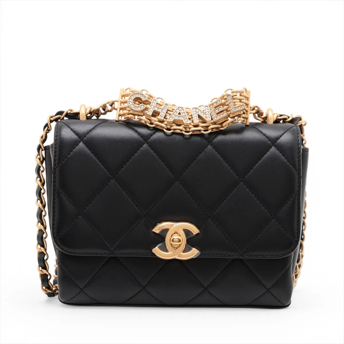 Chanel Matelasse Lambskin 2 Way Shoulder Bag Black Gold Metal Fittings random pl