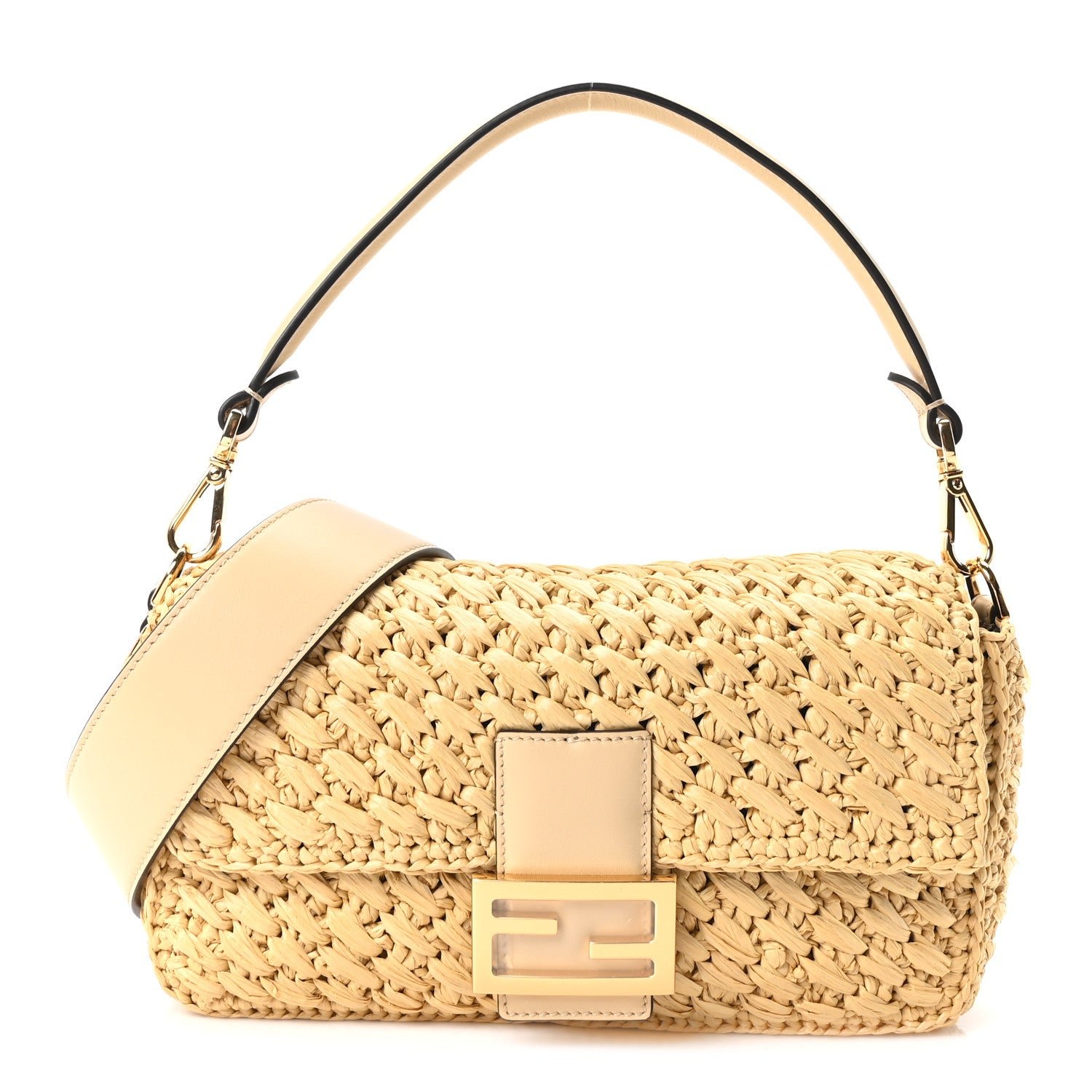 Fendi Raffia Effect Woven Baguette Natural