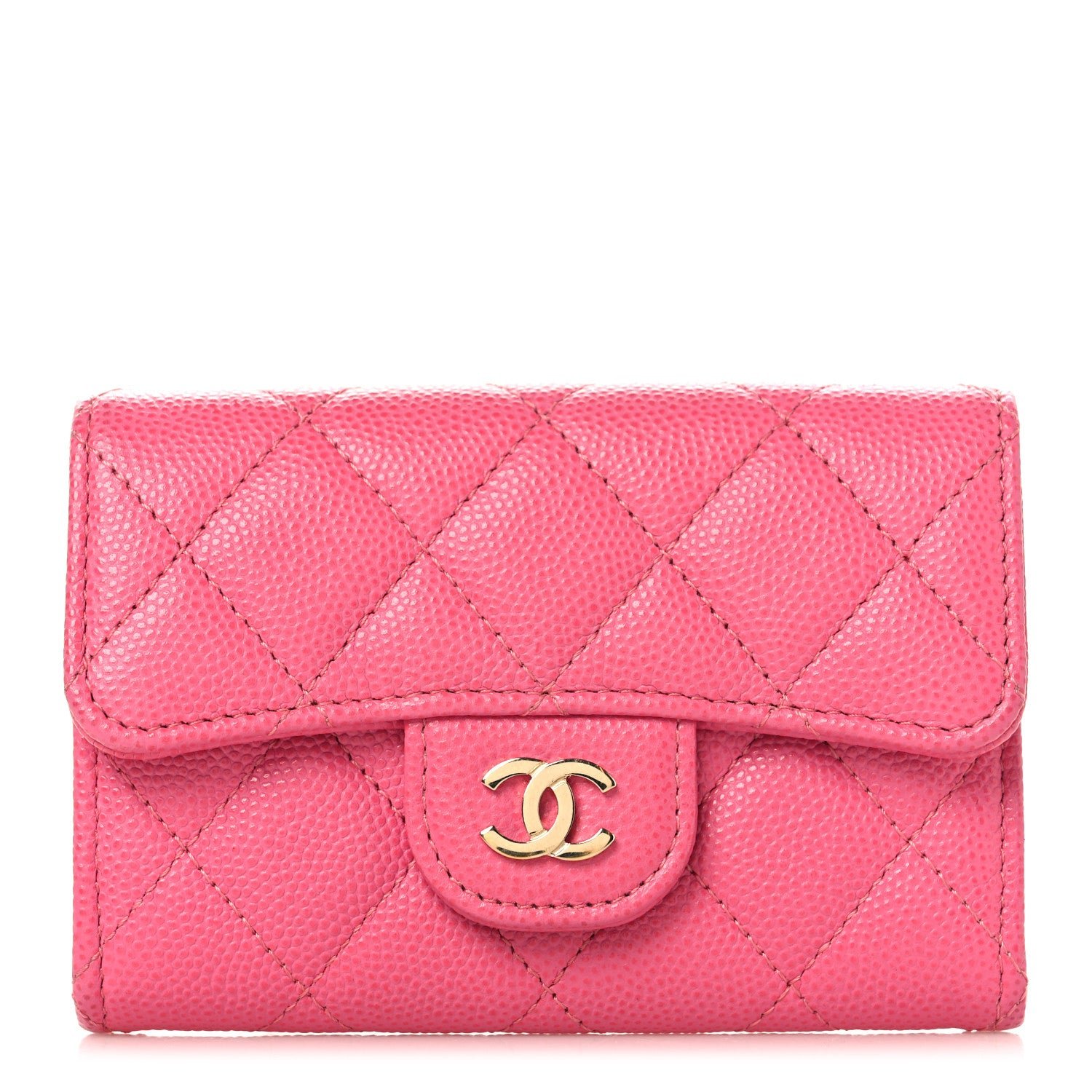 Chanel Caviar Quilted Flap Card Holder Wallet Pink