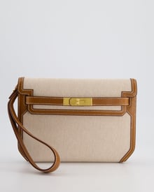 Hermes *RARE* Hermès Kelly Depeches Pochette 25cm Bag in Ecru-Beige, Fauve Canas and Swift with Gold Hardware