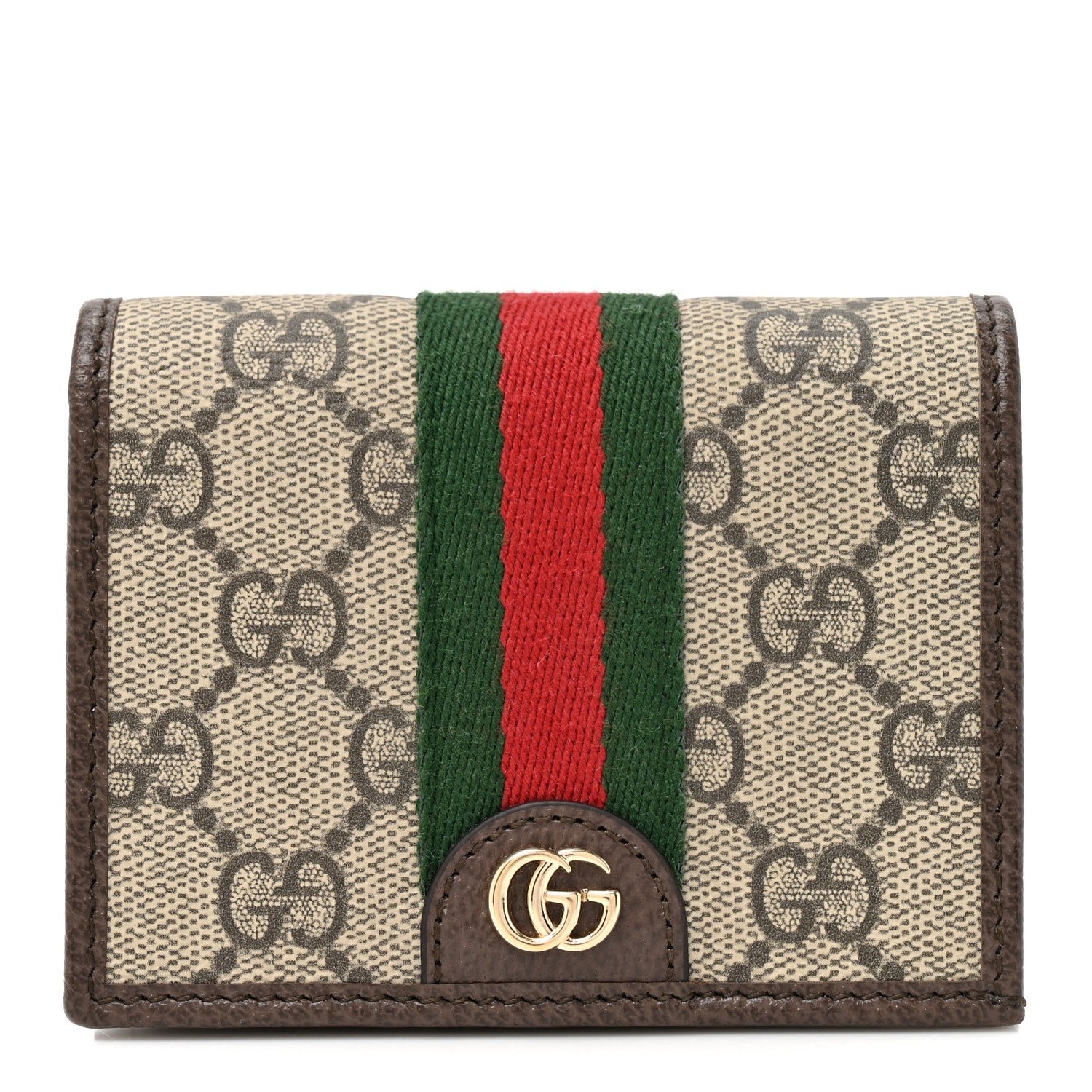 Gucci GG Supreme Monogram Web Ophidia Small Wallet Beige Dark Brown Beige Dark Brown