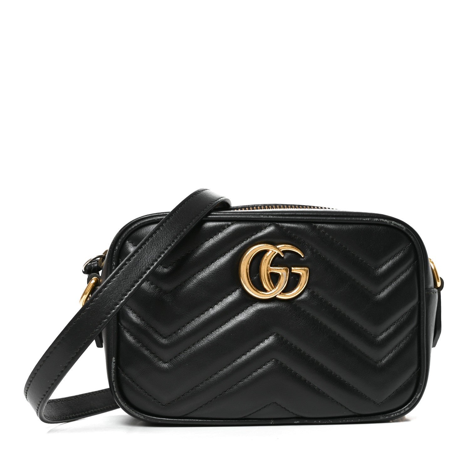 Gucci Calfskin Matelasse Mini GG Marmont Chain Shoulder Bag Black