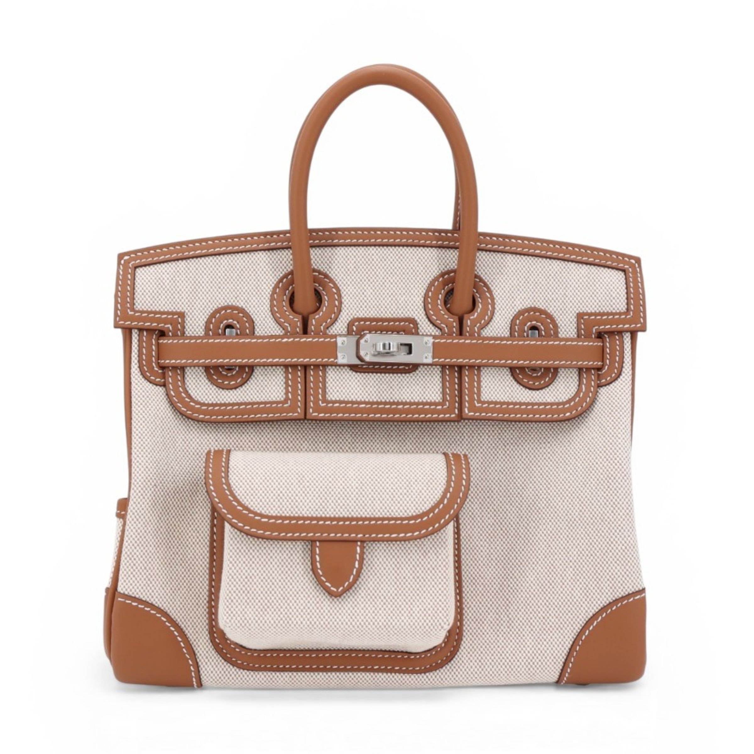 Brand New ( Rank N ) HERMÈS Limited Edition Birkin Cargo 25 Gold (37) Ecru Swift Toile H canvas Palladium hardware K (2025)