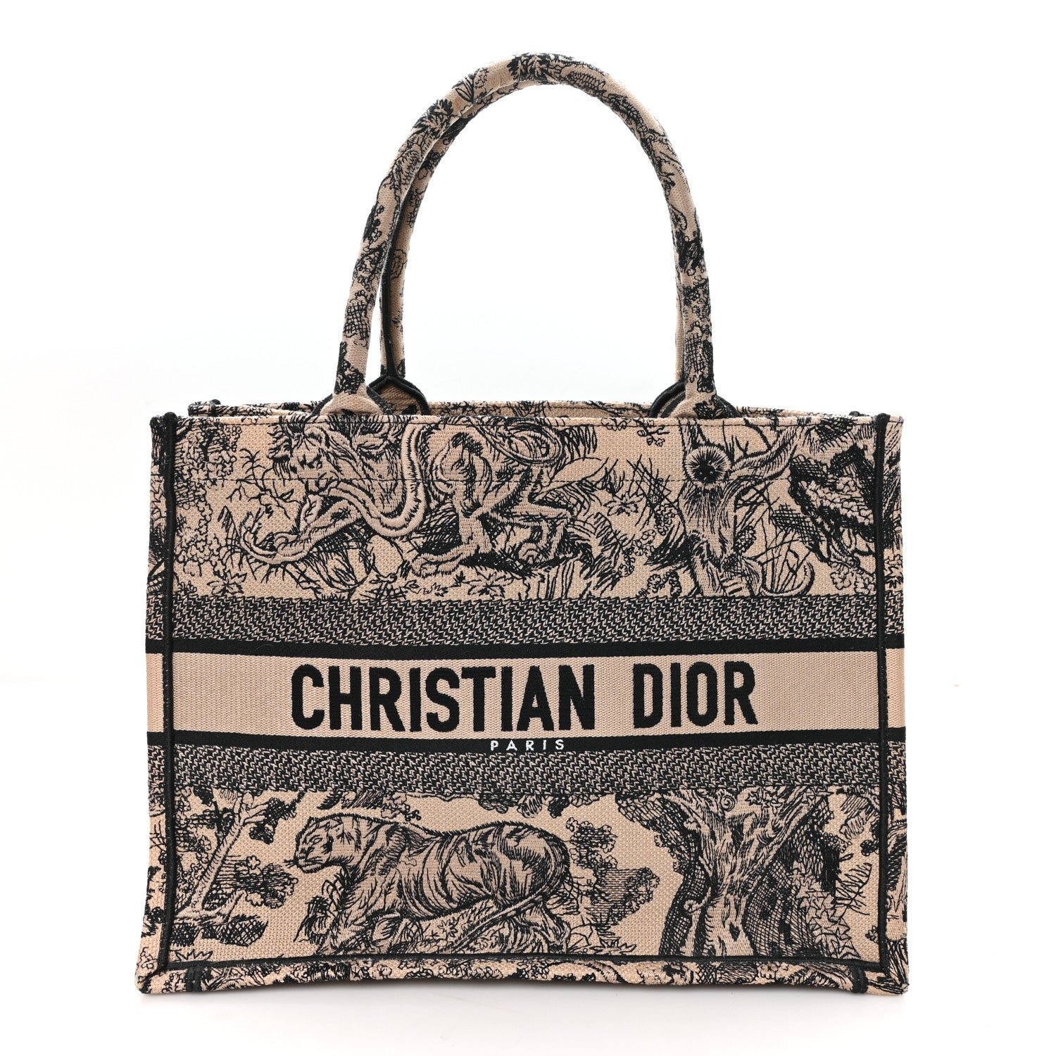 Christian Dior Canvas Embroidered Medium Dioriviera Toile De Jouy Book Tote Black