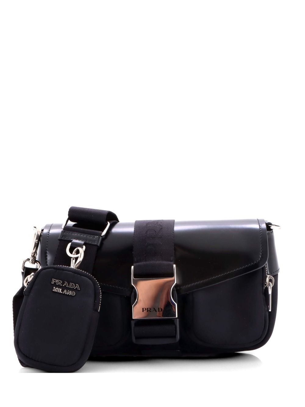 Buckle Pocket Spazzolato Leather and Tessuto crossbody bag