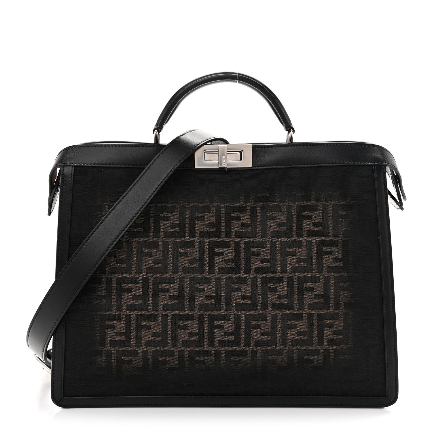 Fendi FF Vitello King Jacquard 1974 Medium Peekaboo I SEE U Satchel Brown