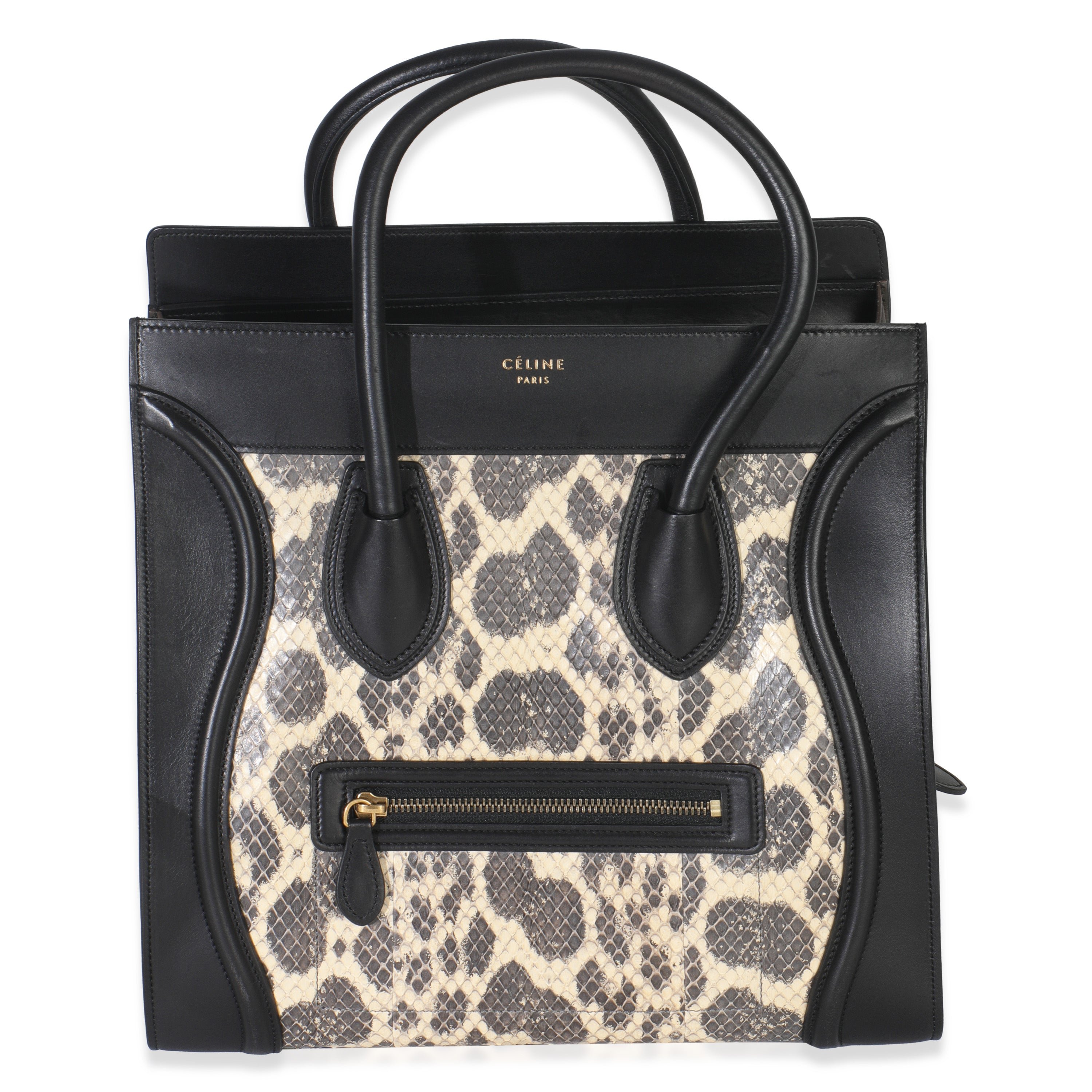 Celine Black Calfskin Python Mini Luggage Tote