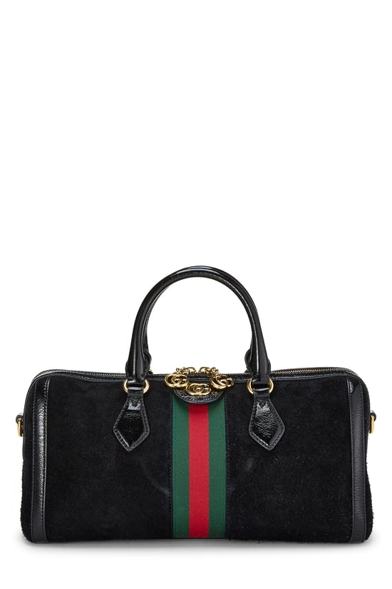 Black Suede Ophidia Top Handle Bag Medium