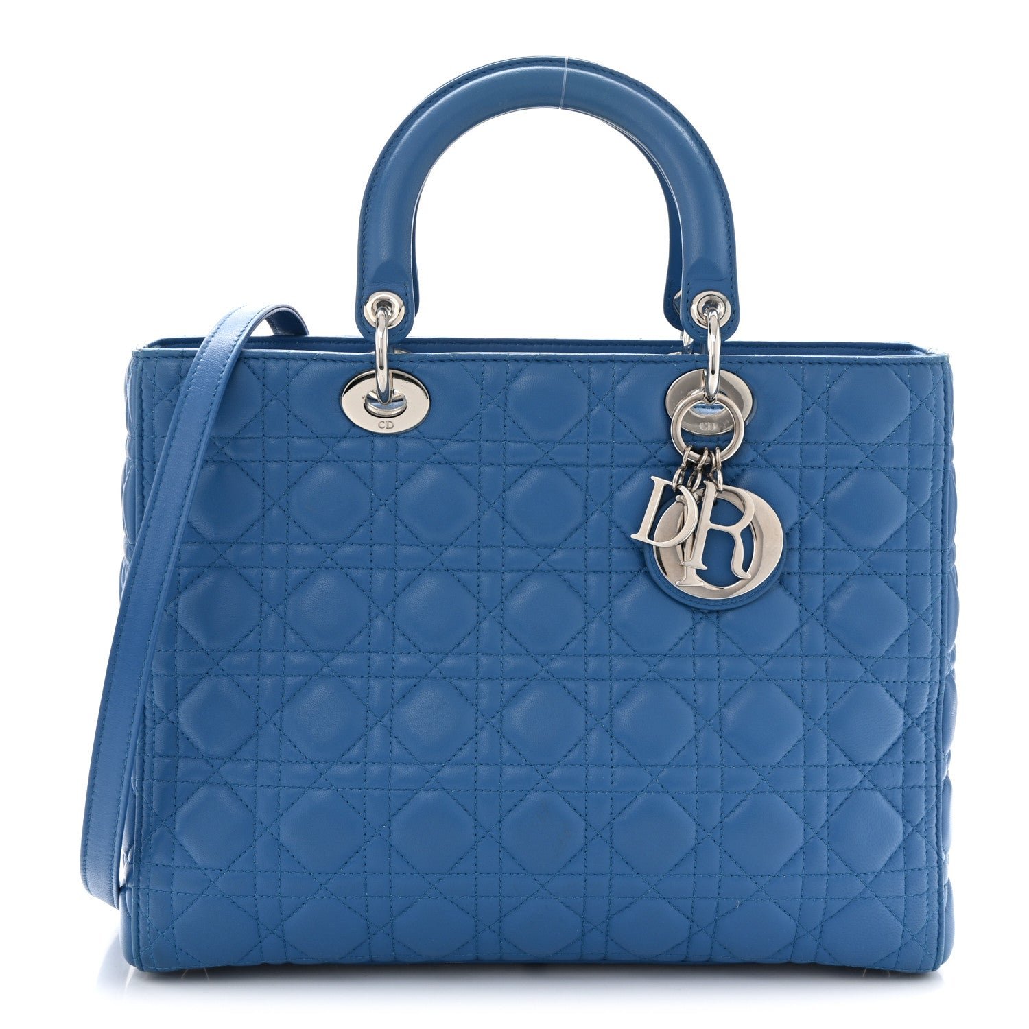 Christian Dior Lambskin Cannage Large Lady Dior Blue