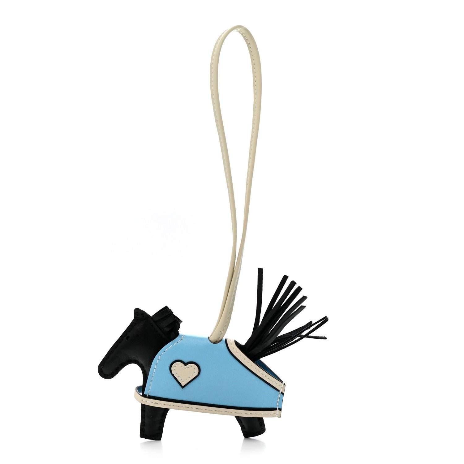 Hermes Hermes Milo Lambskin Grigri Rodeo Robeo Coeur Bag Charm PM Black Craie Celeste