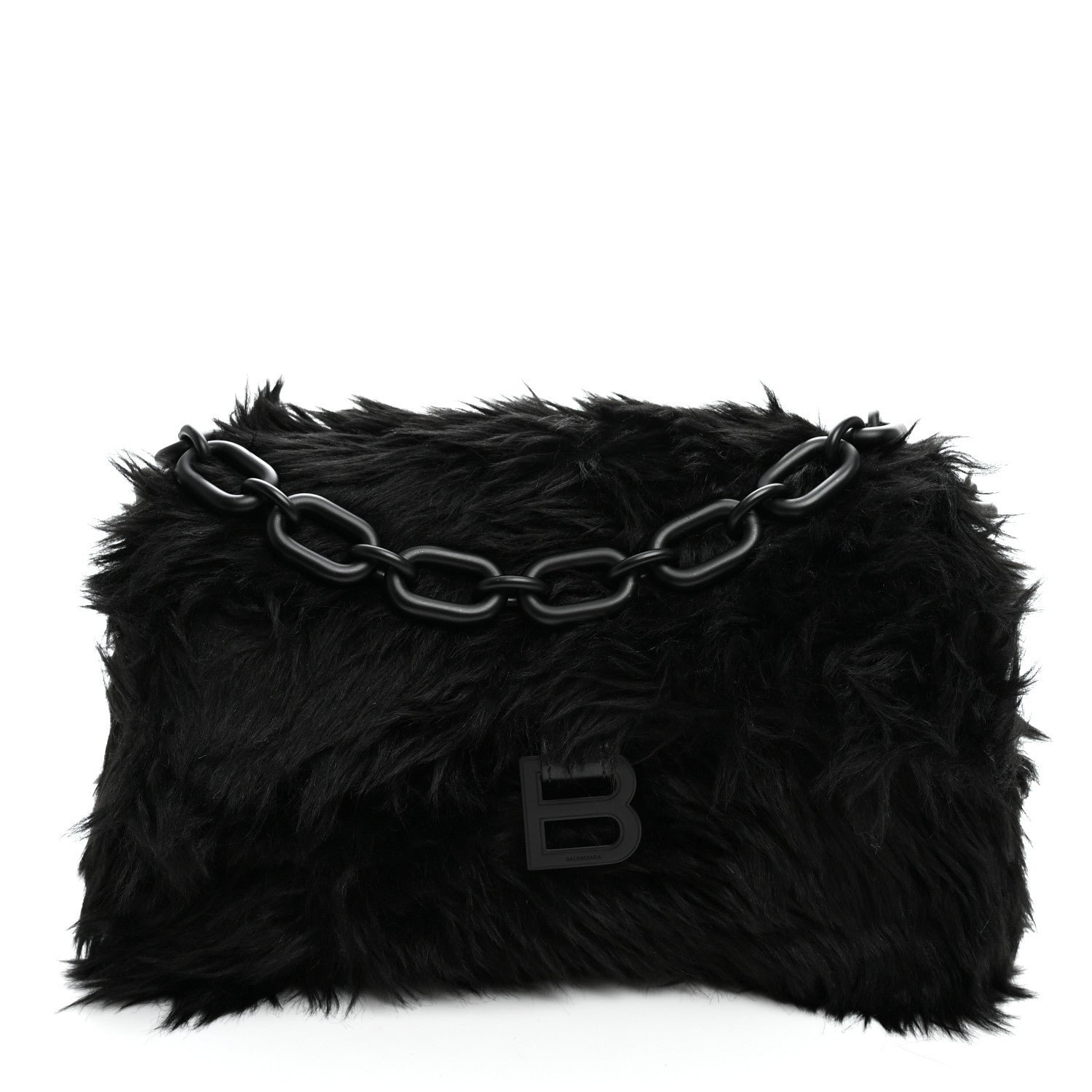 Balenciaga Faux Fur Small Downtown Shoulder Bag Black